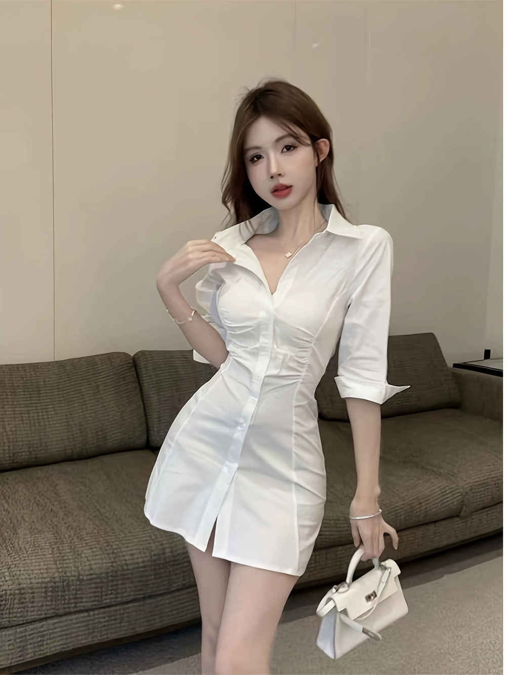 ZARA Trendy French Design Slim Fit Sexy Mini Shirt Dress Summer Solid